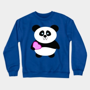 Single Baby Panda Bear Holding a Pink Heart Crewneck Sweatshirt